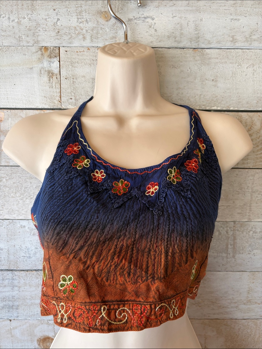 Boho embroidered halter top
